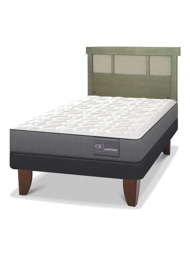 Cama Europea Anatomic 1.5 Plazas + Respaldo Dublín Olivo-0