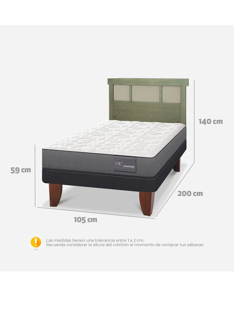 Cama Europea Anatomic 1.5 Plazas + Respaldo Dublín Olivo-1