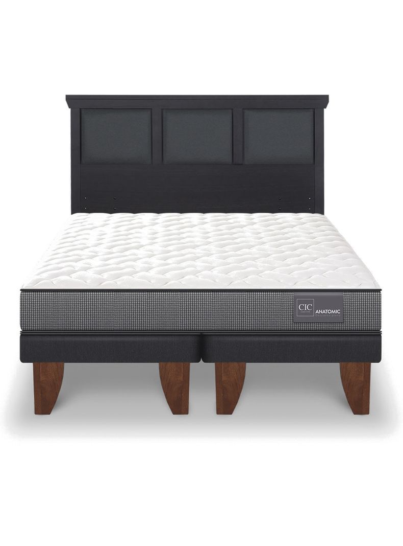 Cama Europea Anatomic 2 Plazas Base Dividida + Respaldo Torino Negro-2
