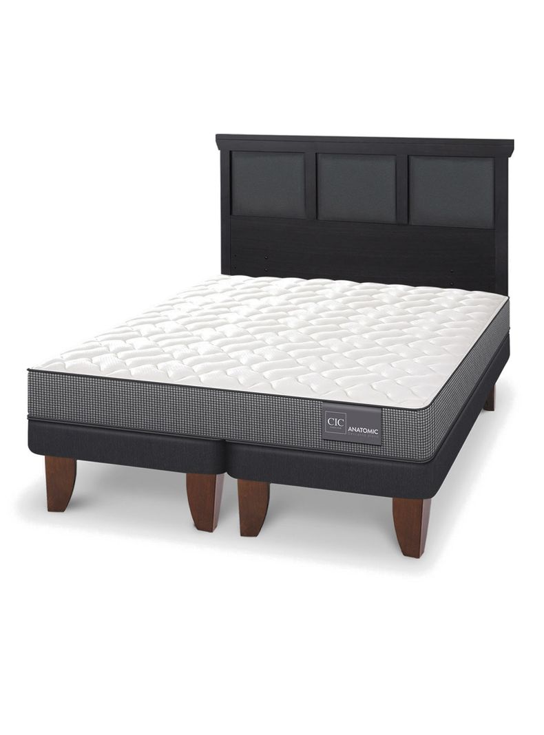 Cama Europea Anatomic 2 Plazas Base Dividida + Respaldo Torino Negro-0