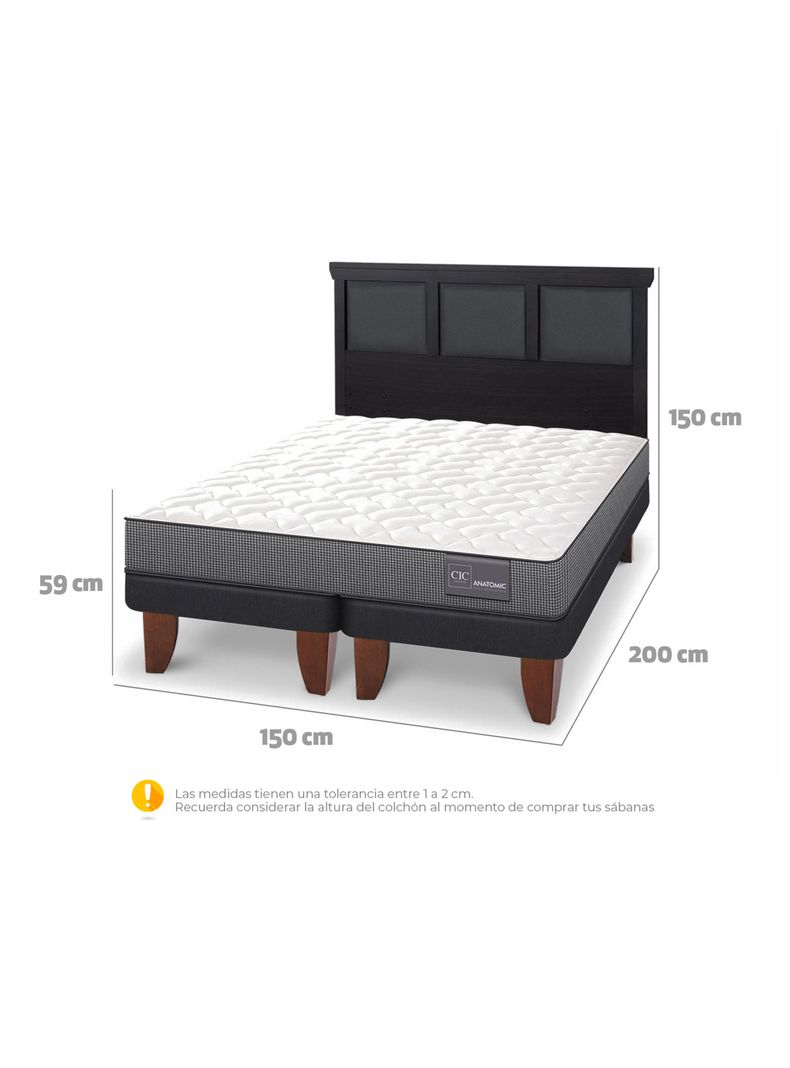 Cama Europea Anatomic 2 Plazas Base Dividida + Respaldo Torino Negro-1