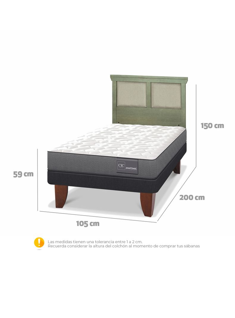 Cama Europea Anatomic 1.5 Plazas + Respaldo Torino Olivo-1