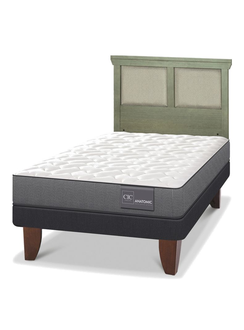 Cama Europea Anatomic 1.5 Plazas + Respaldo Torino Olivo-0