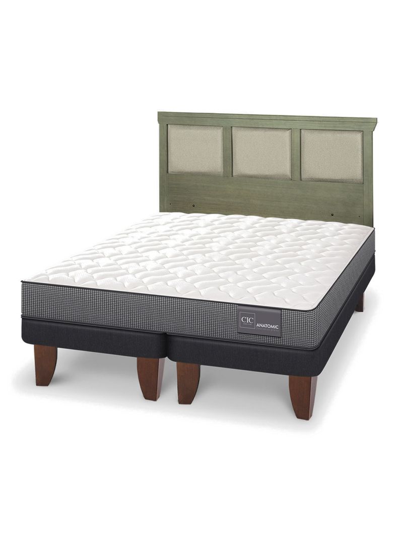 Cama Europea Anatomic 2 Plazas Base Dividida + Respaldo Torino Olivo