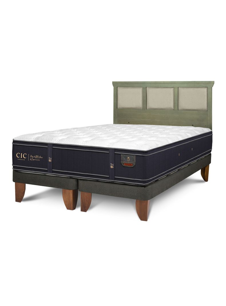Cama Europea 2 Plazas BD Grand Premium + Respaldo Torino Olivo