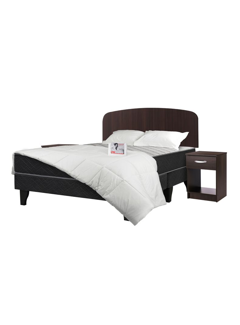 Cama Europea Apolo Black 2 Plazas Base Dividida + Set Muebles Asturias + Textil