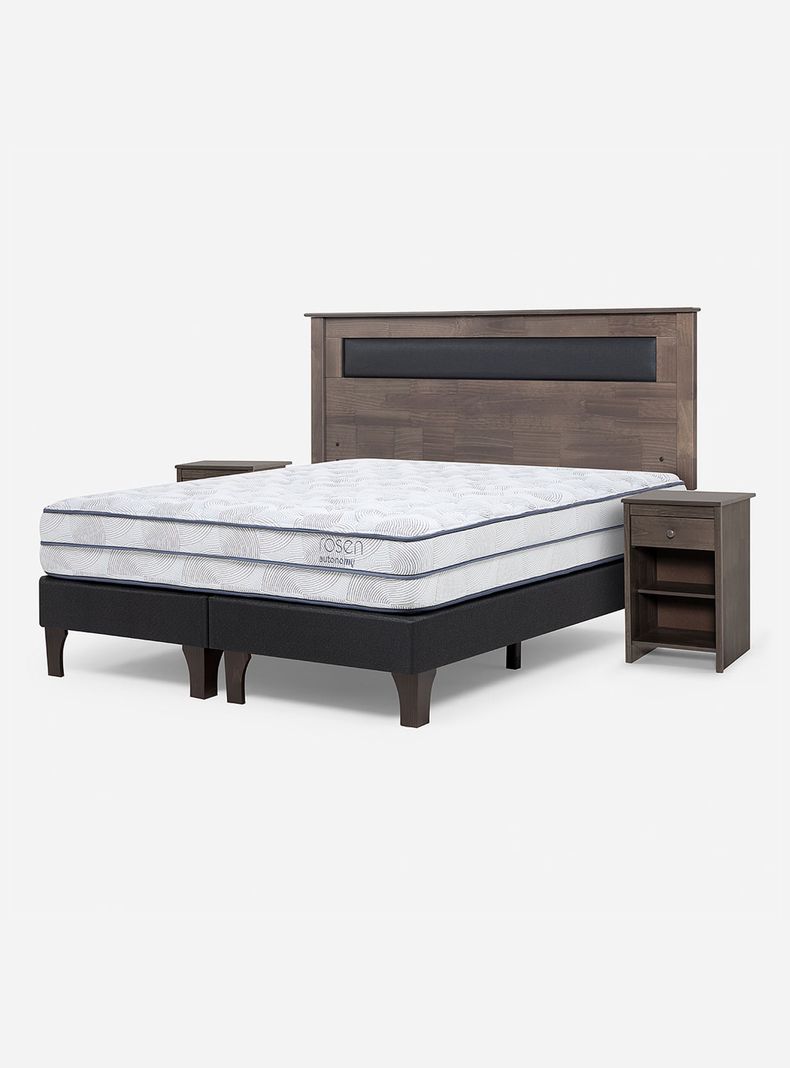 Cama Europea Autonomy 2 Plazas Base Dividida + Respaldo + Veladores