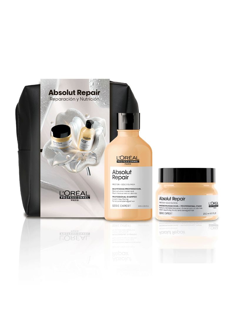 Set Absolut Repair Reparación y Nutrición Cabello Dañado Shampoo 300ml + Máscara 250ml + Cosmetiquero-0