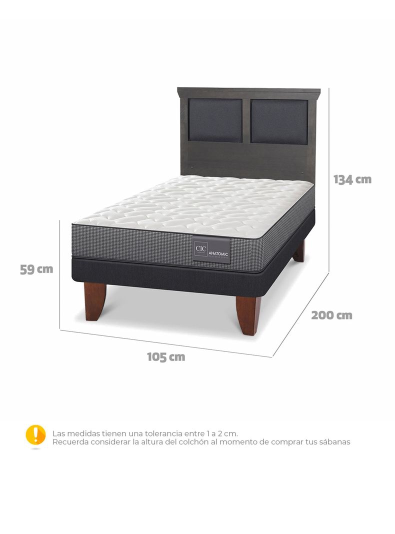 Cama Europea Anatomic 1.5 Plazas Respaldo Torino Gris-1
