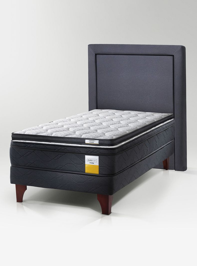 Cama Europea Eurotop 1.5 Plazas 105x200 cm Drikimp Base Normal + Topper + Respaldo