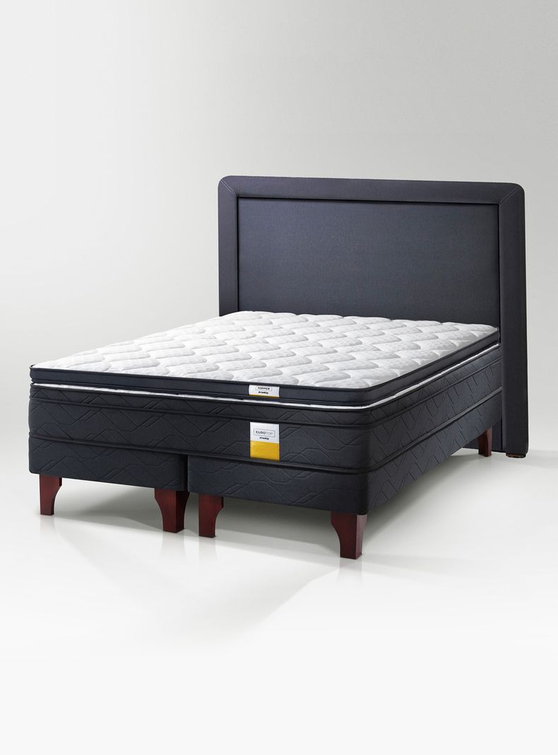 Cama Europea Eurotop Full 137x190 cm Dikimp Base Dividida + Topper + Respaldo