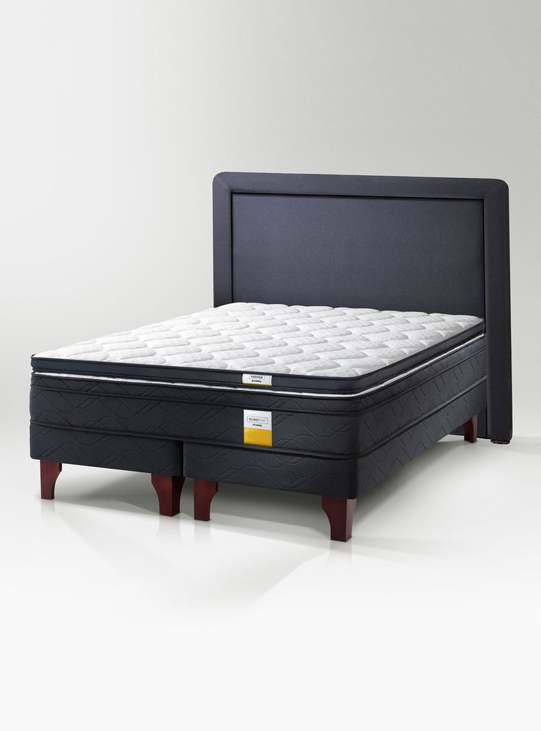 Cama Europea Eurotop 2 Plazas 150x200 cm Drikimp Base Dividida + Topper + Respaldo