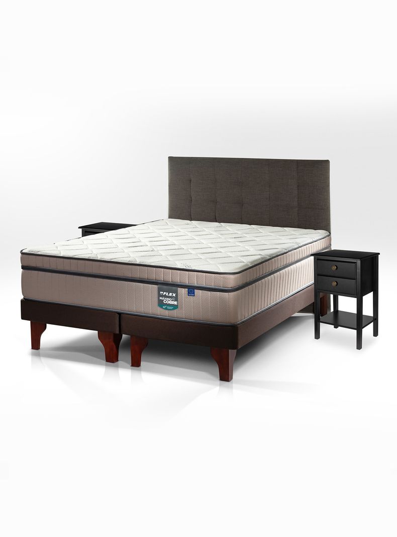 Cama Europea Máximo Cobre Súper King + Respaldo Design Grafito + Velador Rover