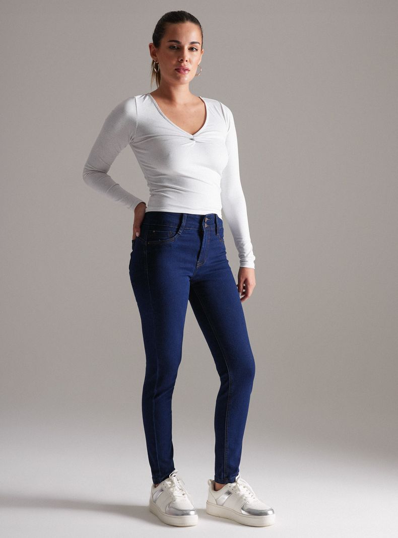 Jeans Skinny Elasticado Doble Botón-4
