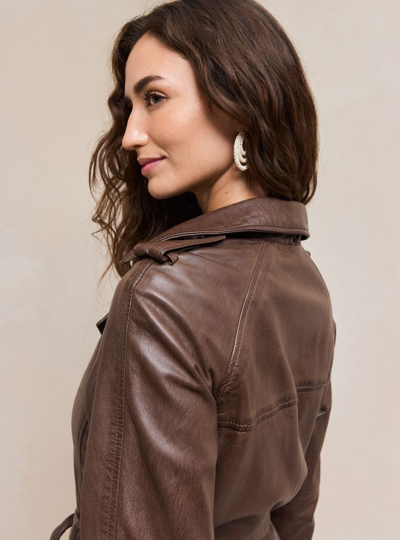 Chaqueta Tipo Impermeable Cuero Desgastado-2