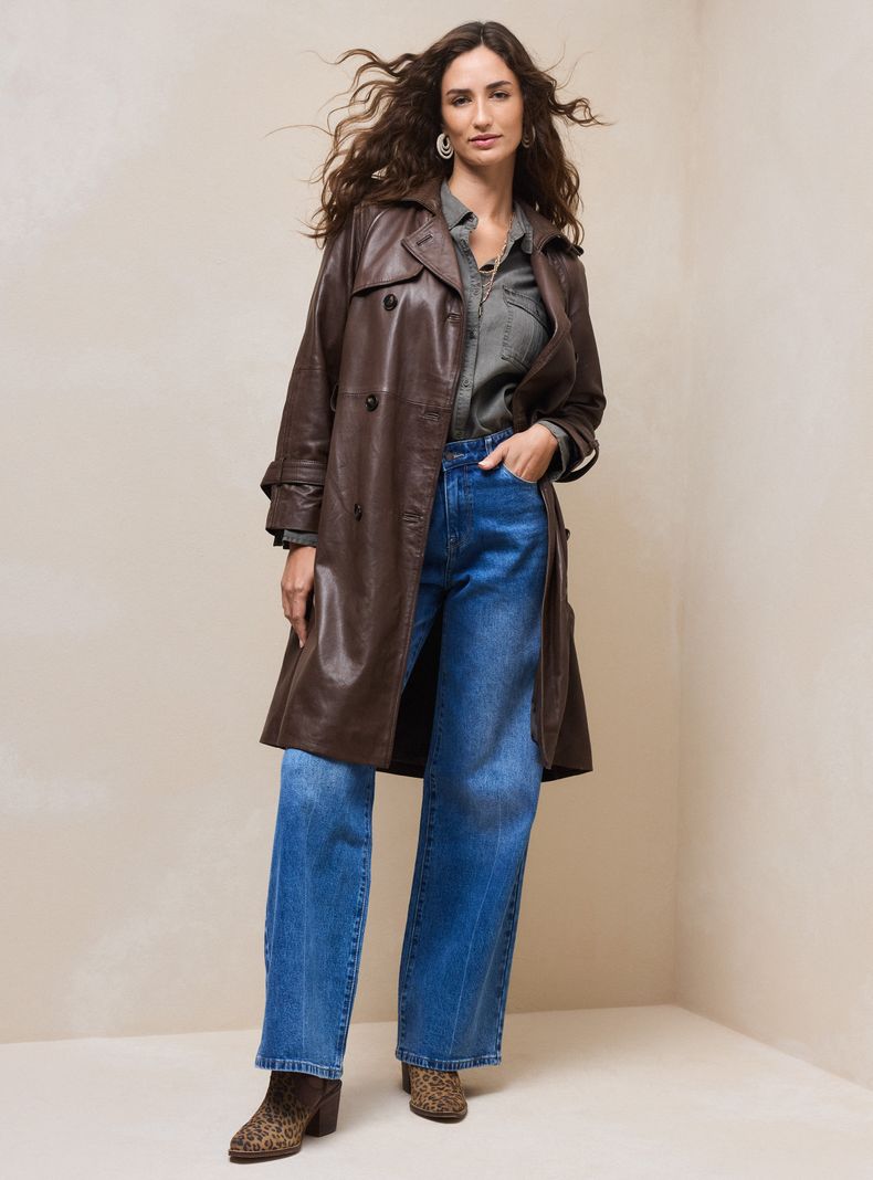 Chaqueta Tipo Impermeable Cuero Desgastado-4