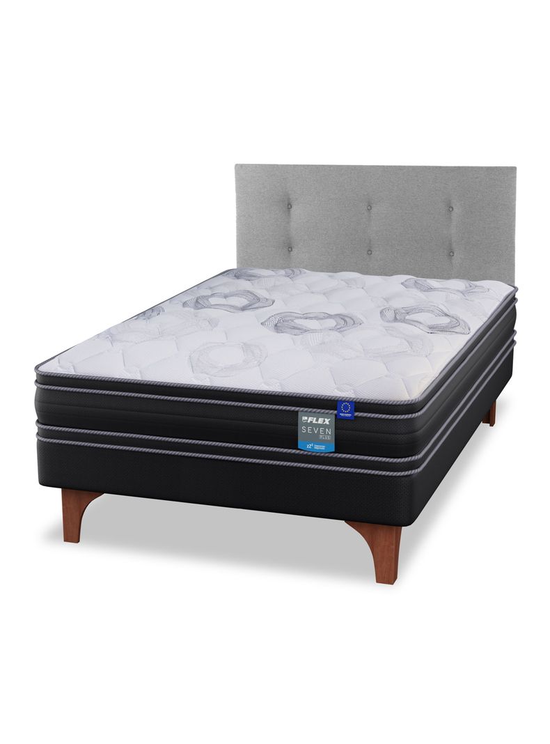 Cama Europea Seven Plus 1.5 Plazas Box + Respaldo Royal Gris-0