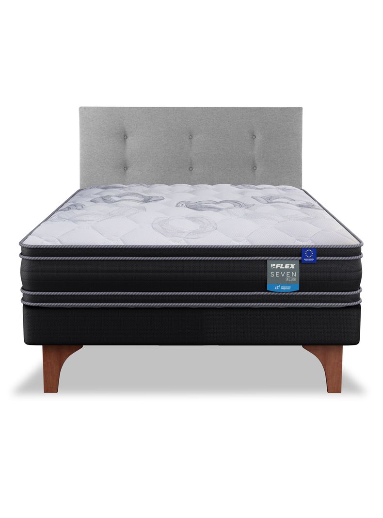 Cama Europea Seven Plus 1.5 Plazas Box + Respaldo Royal Gris-2