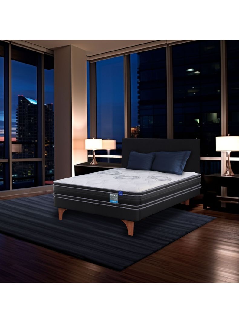 Cama Europea Seven Plus 1.5 Plazas Box + Respaldo Royal Gris-5