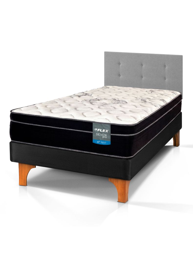 Cama Europea Seven Pro 1.5 Plazas Box + Respaldo Royal