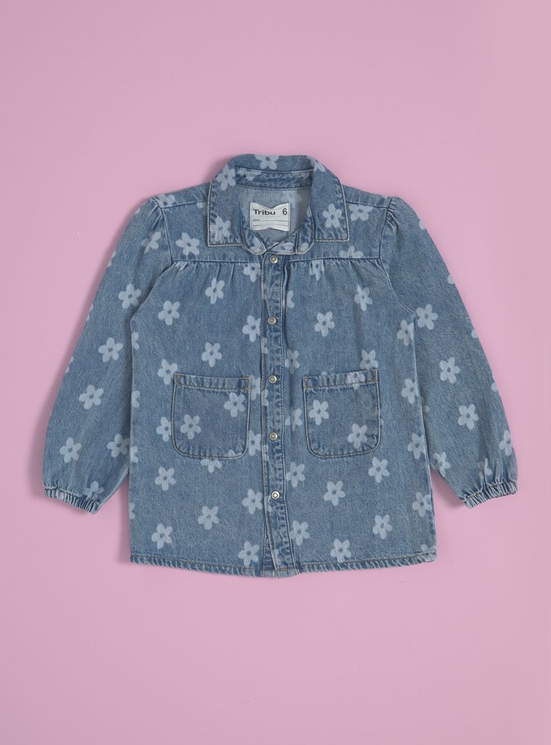 Chaqueta Denim Estampado Flores-0