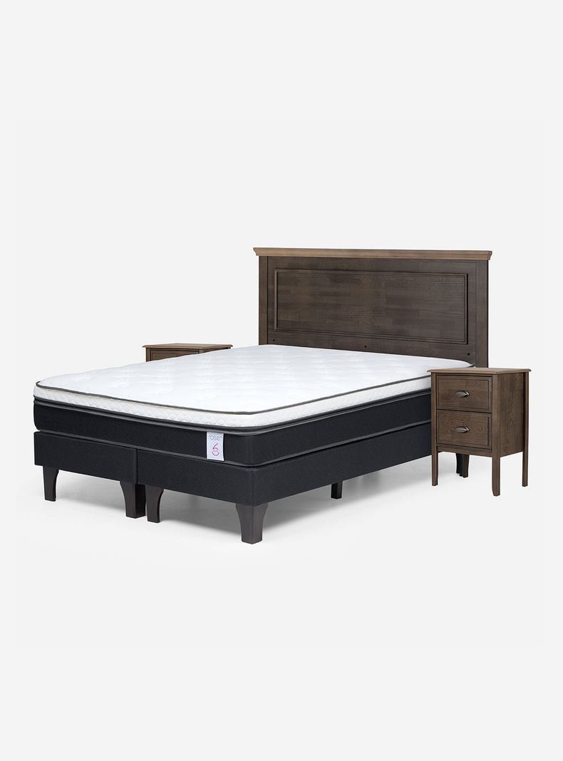 Cama Europea New Style 6 2 Plazas Base Dividida + Set de Muebles Anna