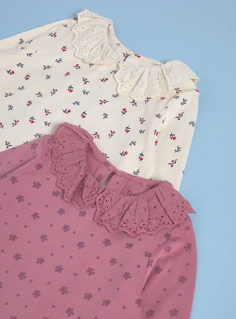 Polera Bipack Estampada con Cuello de Broderie a Tono-2