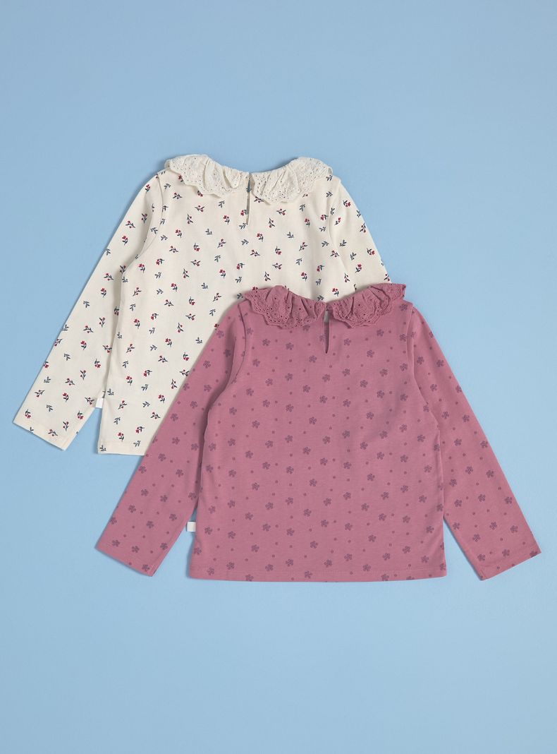 Polera Bipack Estampada con Cuello de Broderie a Tono-1