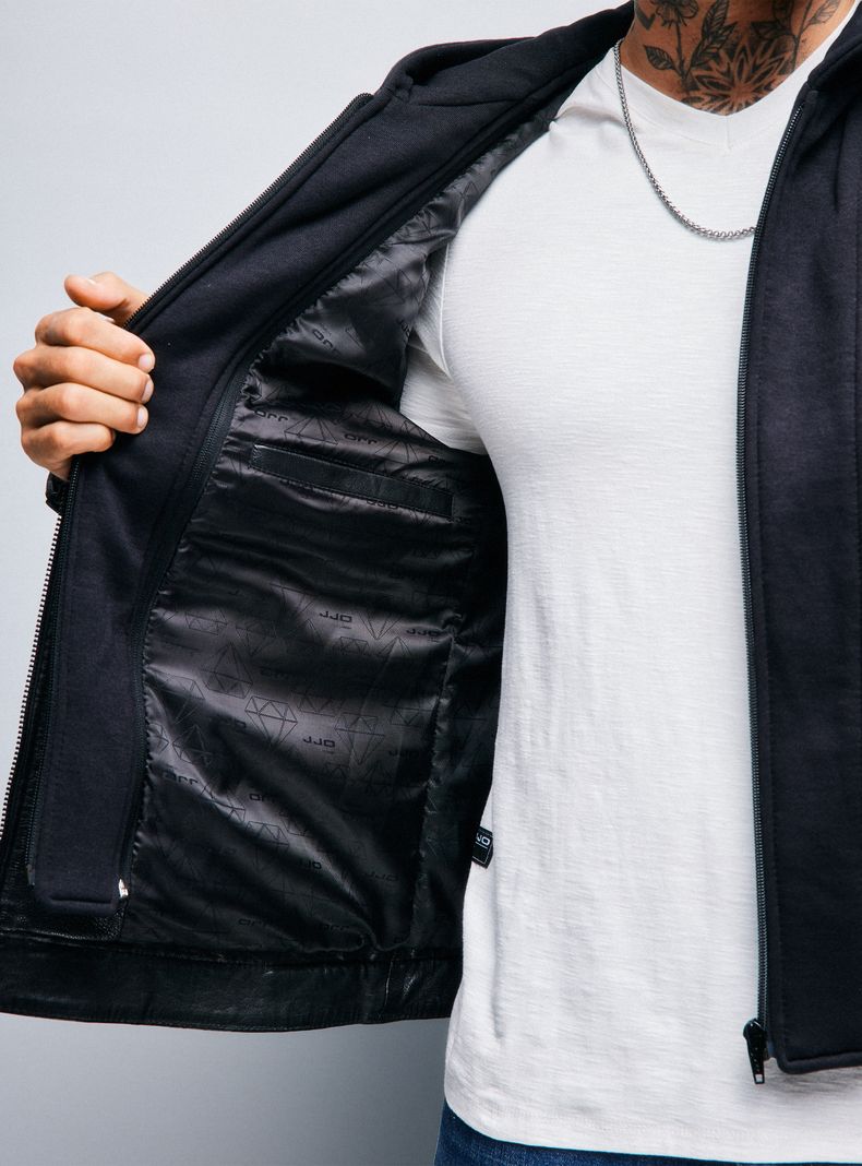 Chaqueta Cuero Real Biker Gorro Desmontable-3