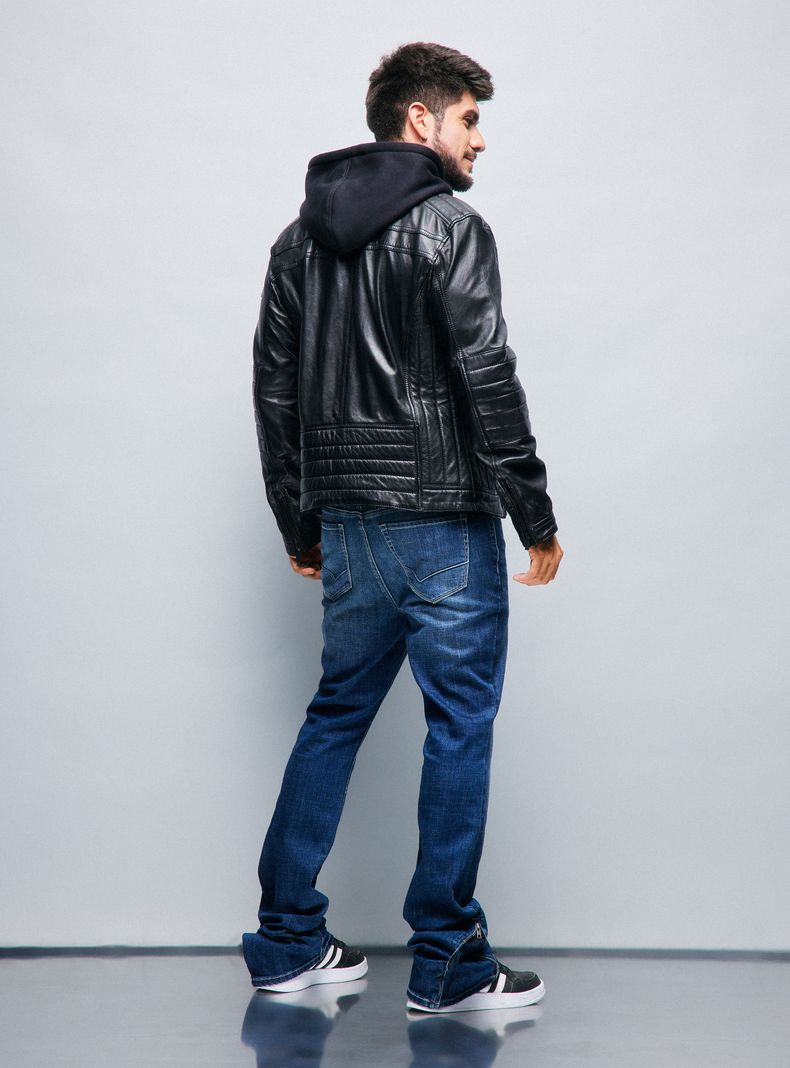Chaqueta Cuero Real Biker Gorro Desmontable-5
