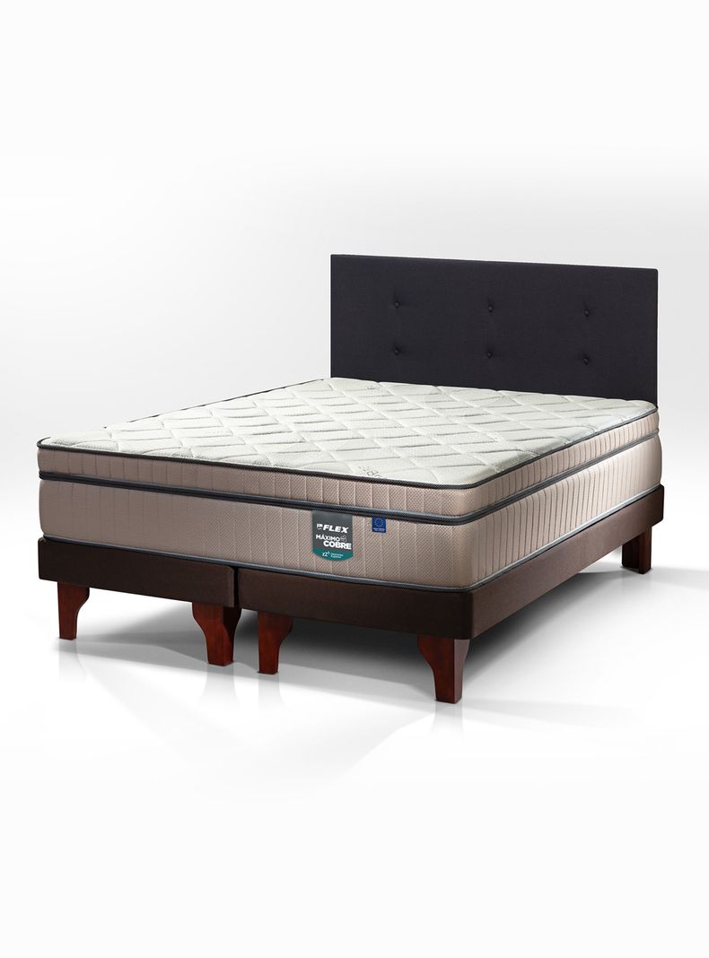Cama Europea Maximo Cobre Base Dividida 2 Plazas Box + Respaldo Royal Negro