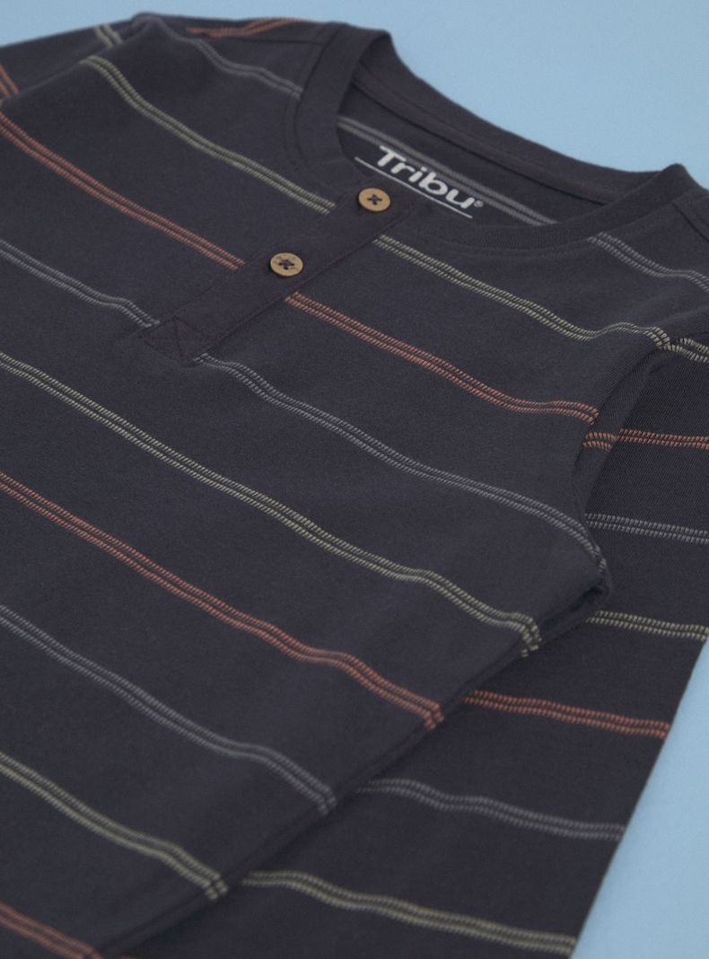 Polera Henley Botones Rayas Dobby-2
