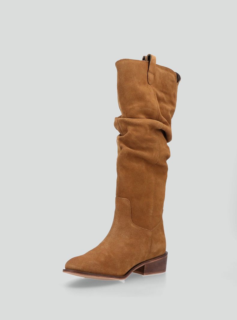 Bota Caña Alta Gamuza Efecto Arrugado Mujer-1