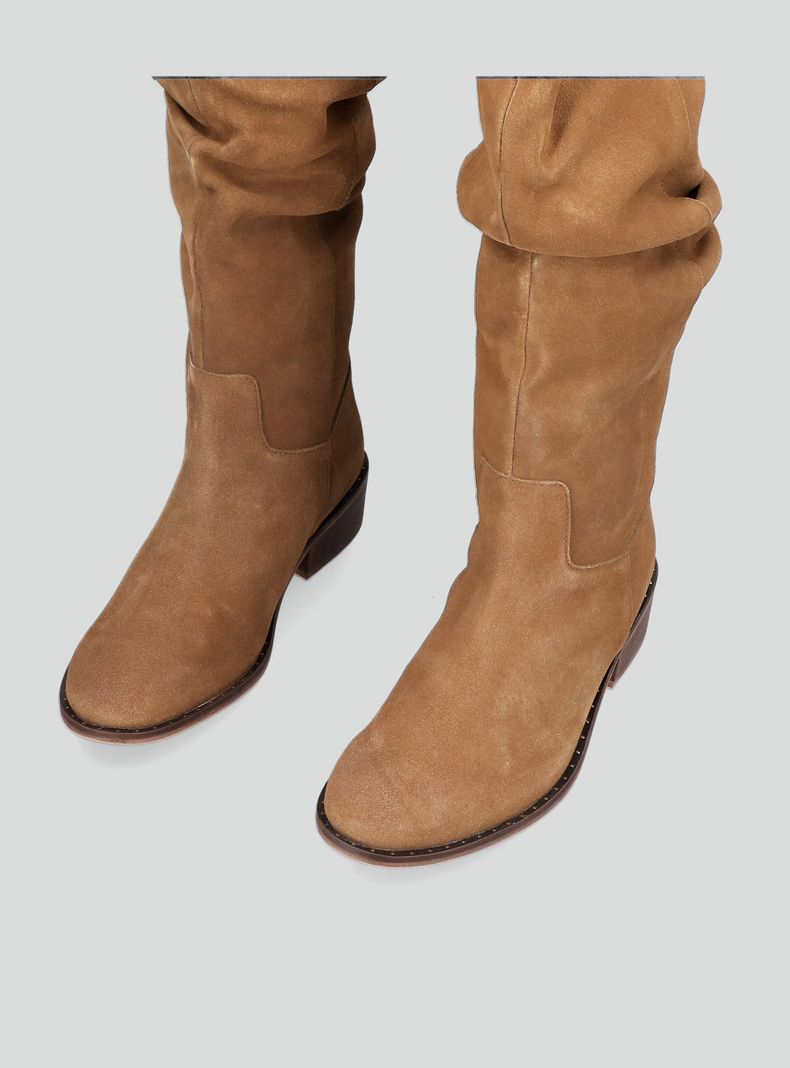 Bota Caña Alta Gamuza Efecto Arrugado Mujer-2