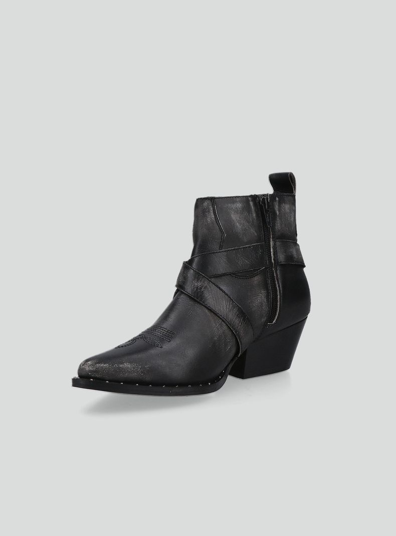 Botín Mujer Cuero Desgastado Tipo Western-1