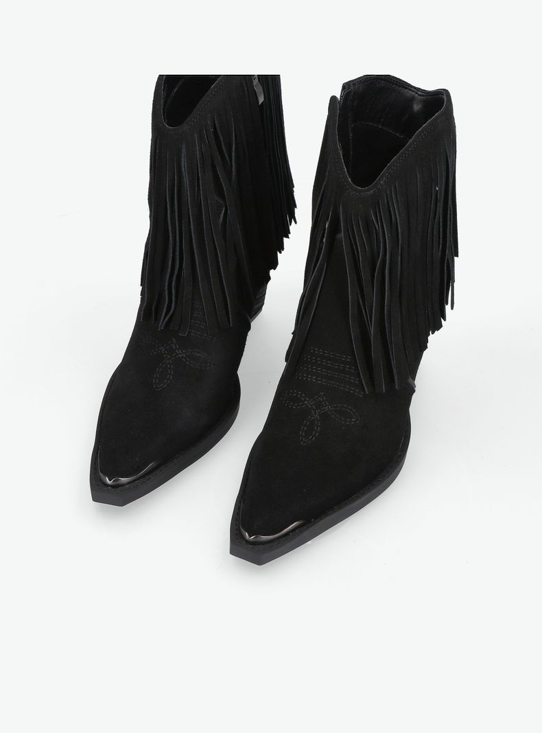 Botín Western Cuero Vaquero con Flecos y Punta Mujer-2