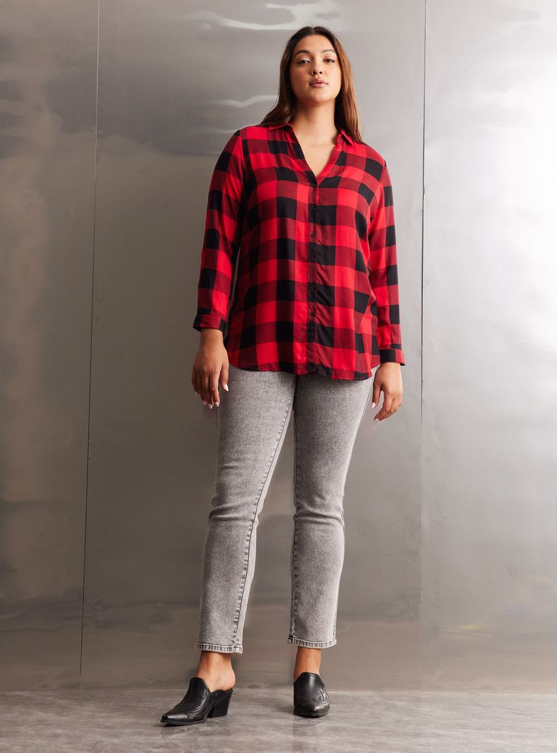 Blusa Cuadrillé con Cuello V-4