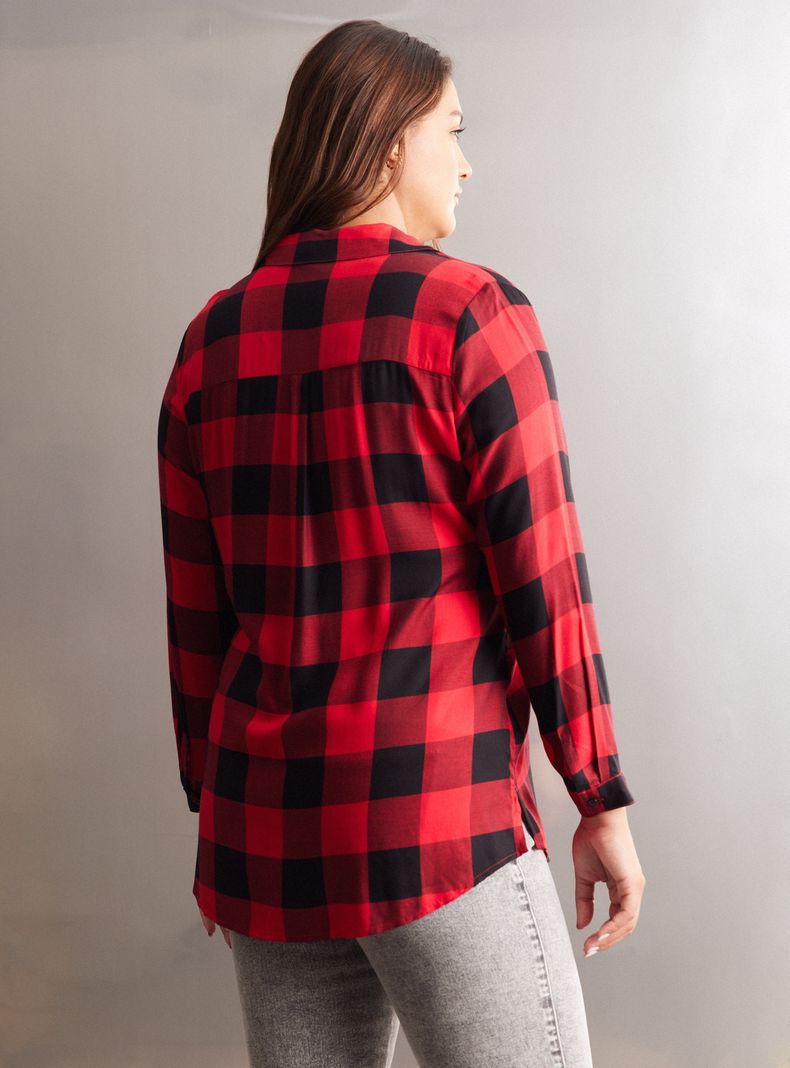 Blusa Cuadrillé con Cuello V-1