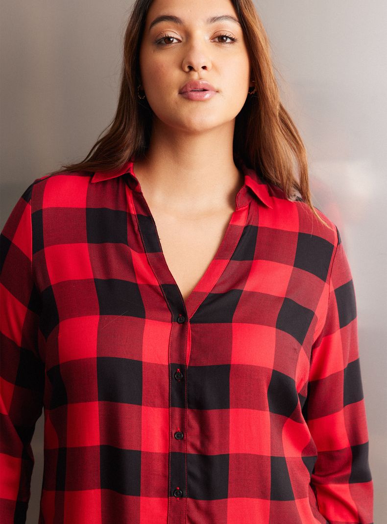 Blusa Cuadrillé con Cuello V-2