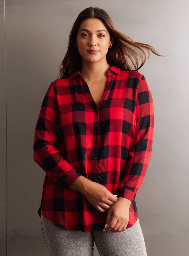 Blusa Cuadrillé con Cuello V-0
