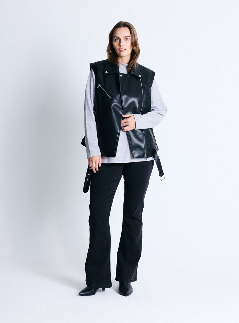 Chaqueta Biker de Cuero Sintético sin Mangas-4