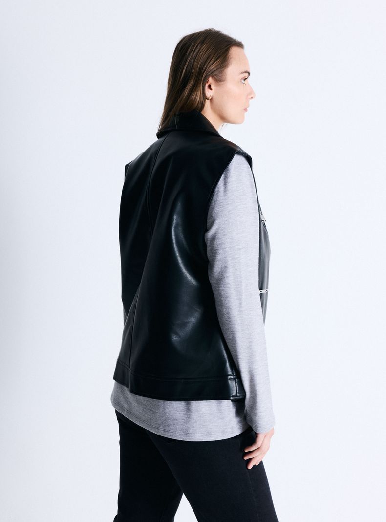 Chaqueta Biker de Cuero Sintético sin Mangas-1