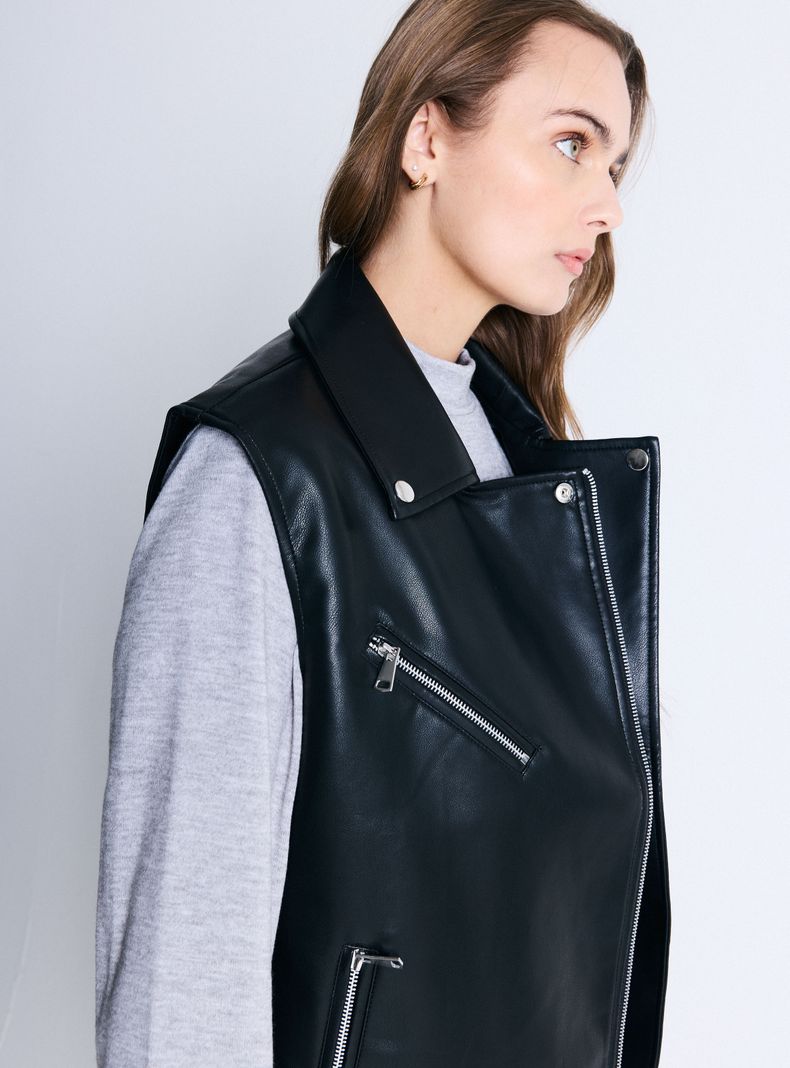 Chaqueta Biker de Cuero Sintético sin Mangas-3
