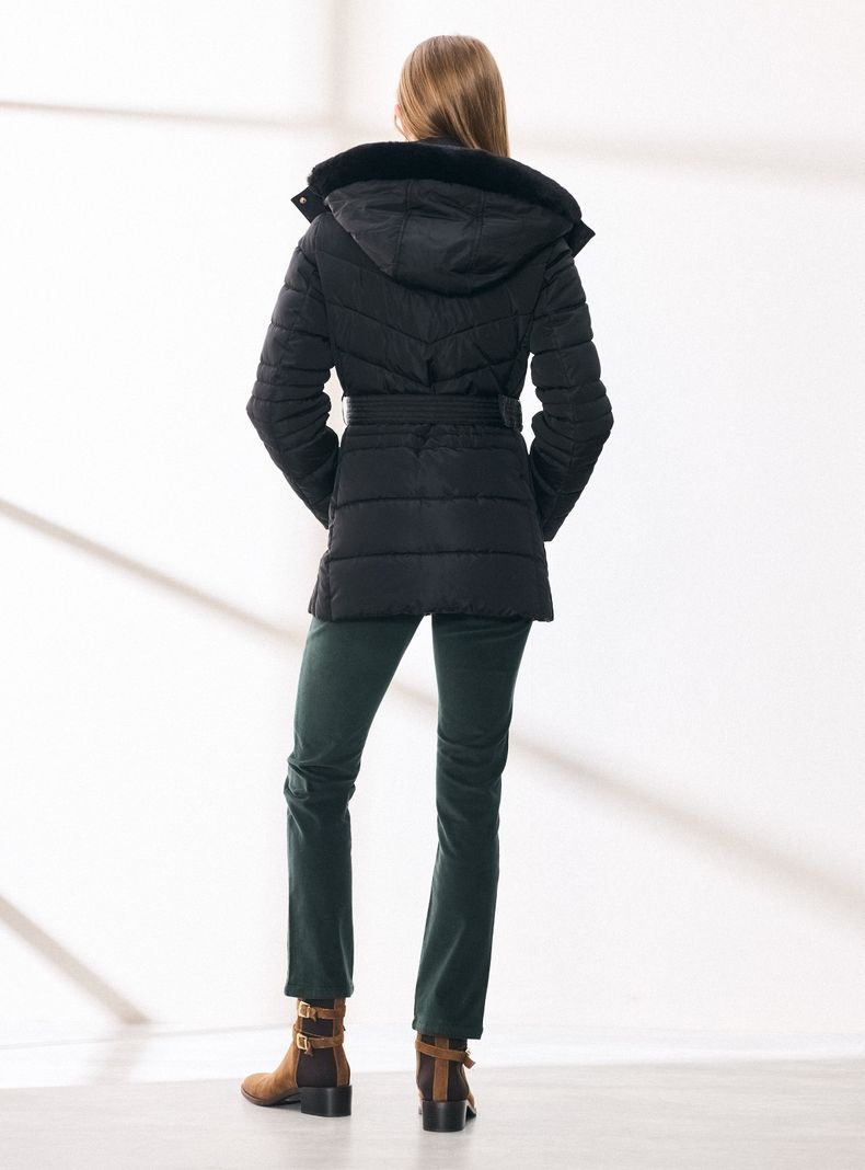 Parka con Capucha Piel Desmontable y Cinturón-5