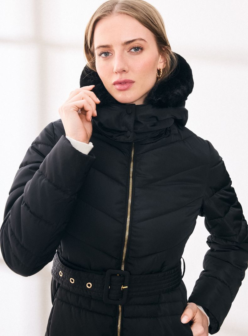 Parka con Capucha Piel Desmontable y Cinturón-2