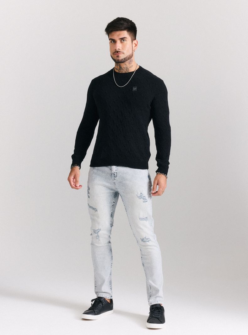 Sweater Punto Especial Texturado Cuello Redondo-4