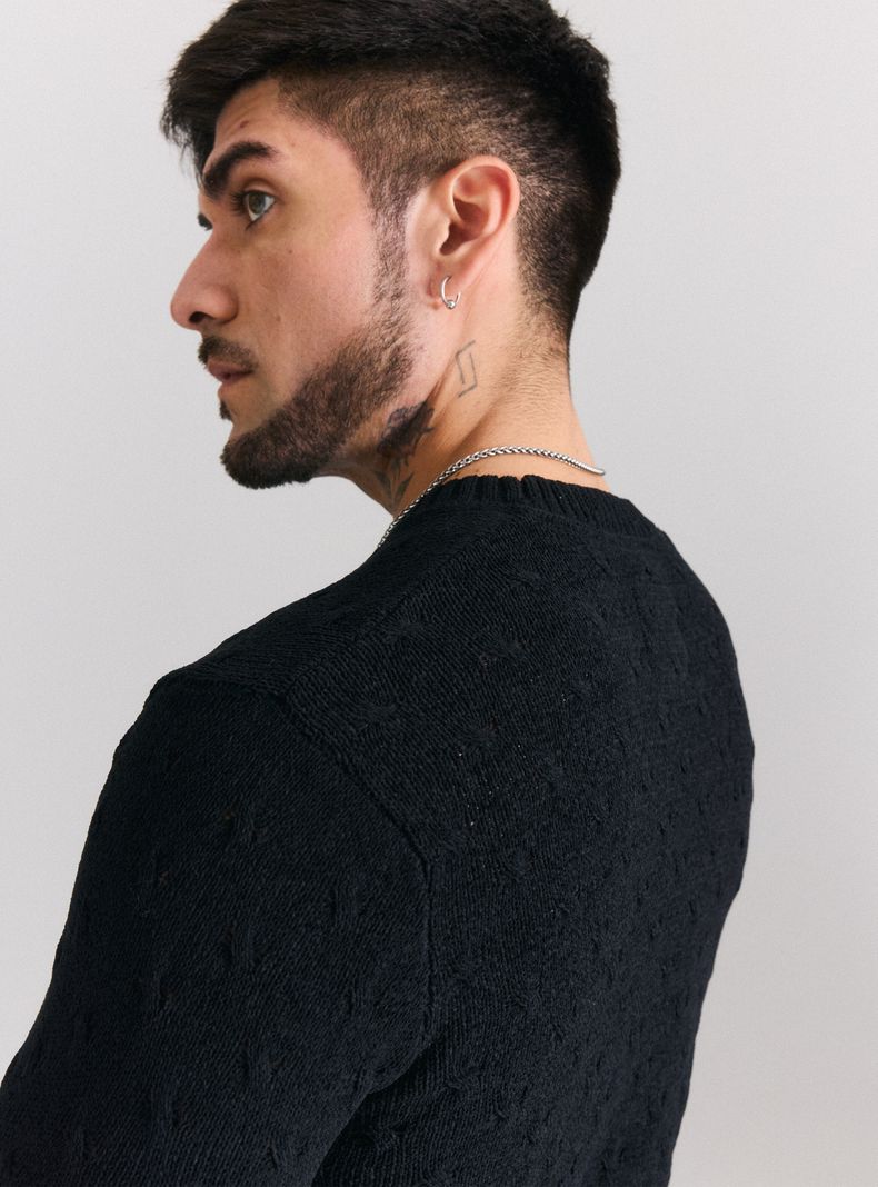 Sweater Punto Especial Texturado Cuello Redondo-3