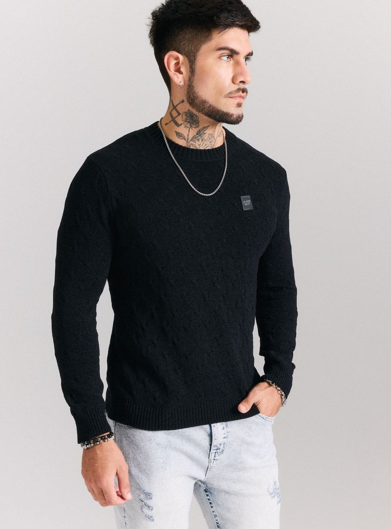 Sweater Punto Especial Texturado Cuello Redondo-0