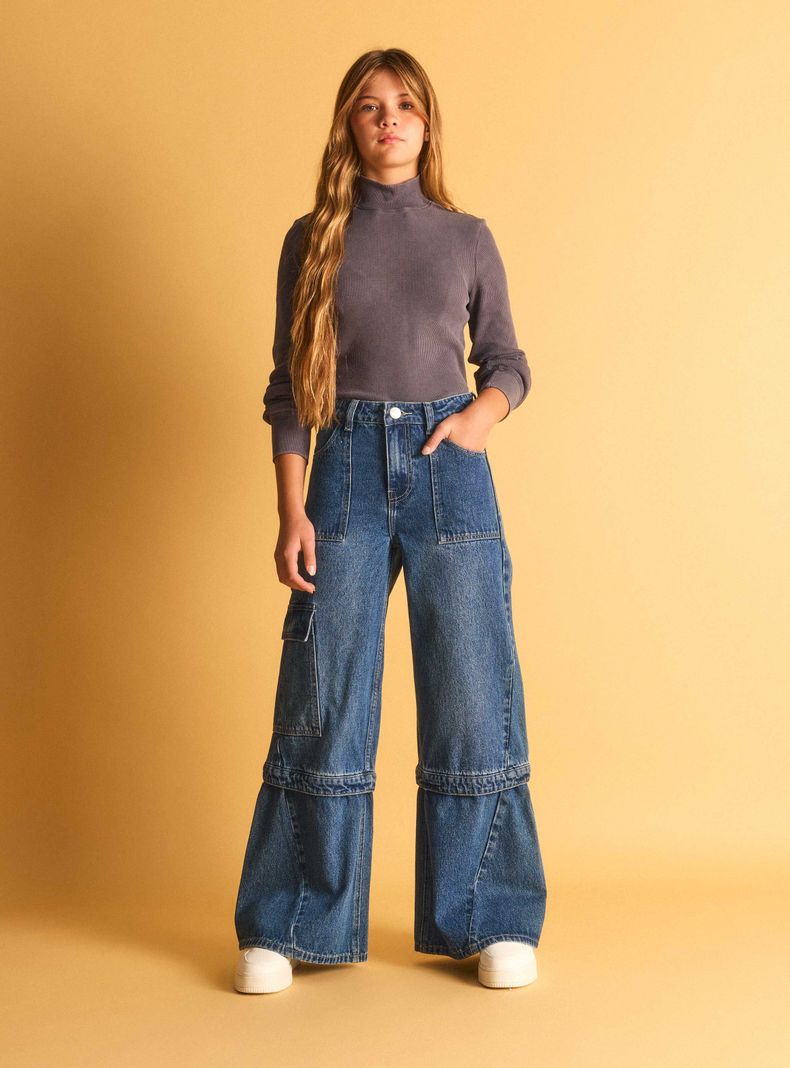 Jeans Denim Cargo con Corte-3