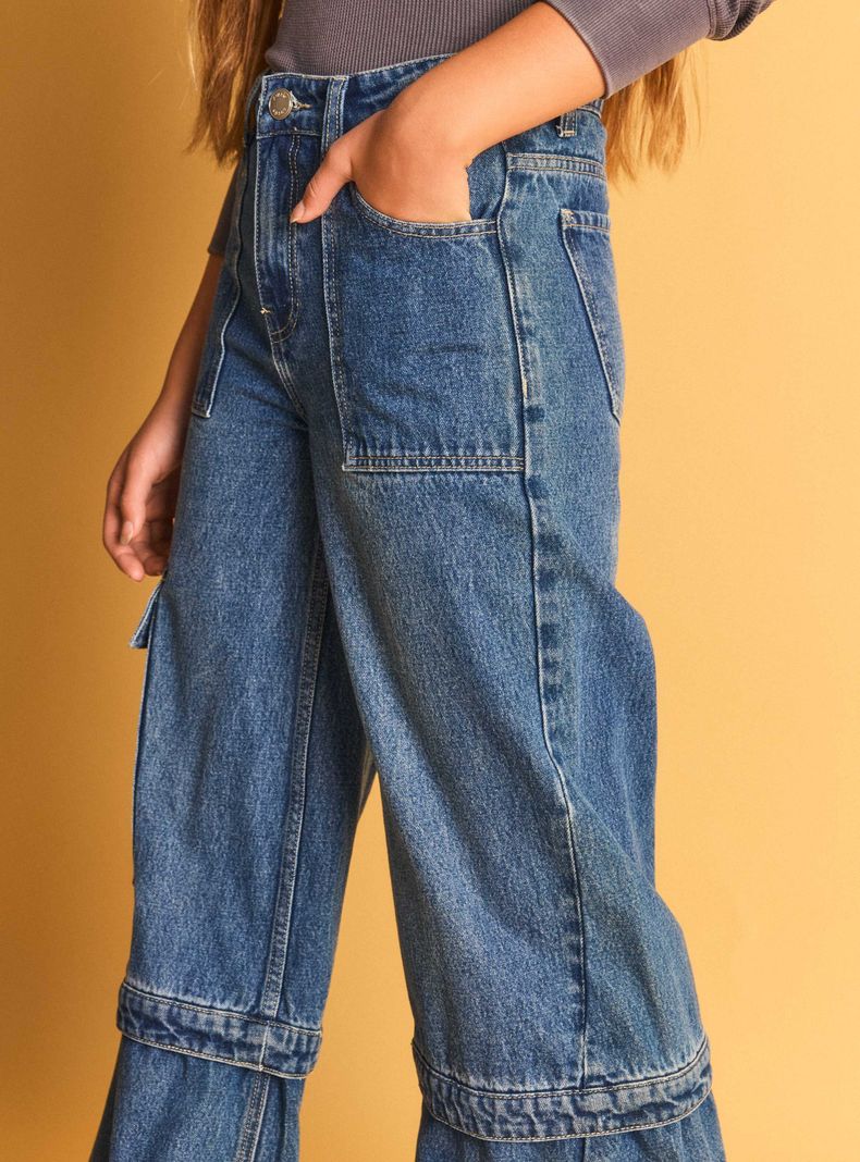 Jeans Denim Cargo con Corte-4